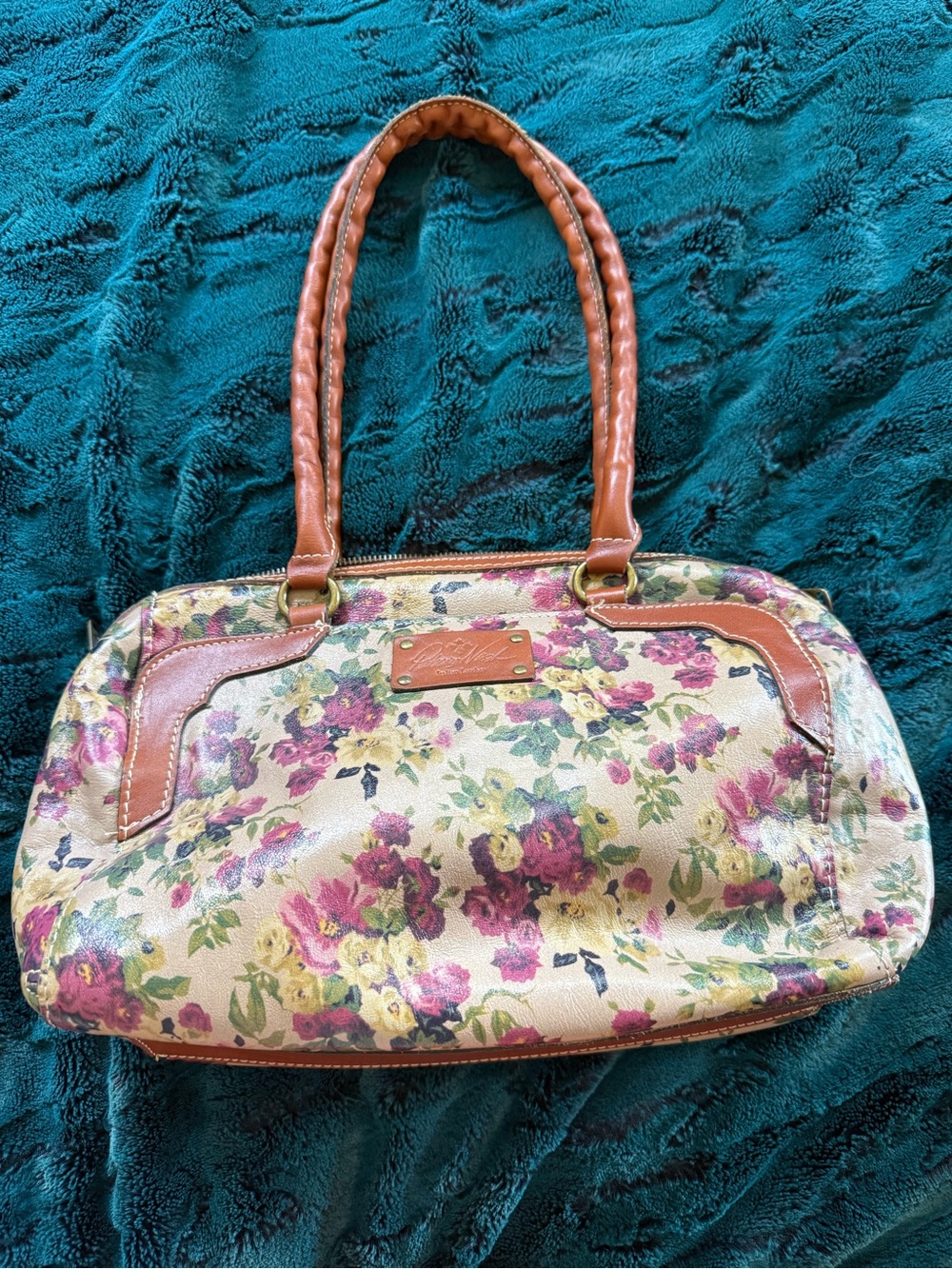 Patricia Nash Floral Print Bag with Brown Leather Trim